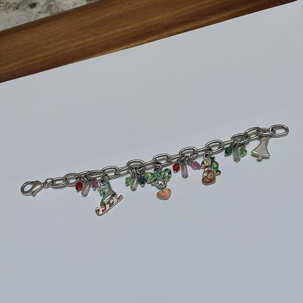 Signed Ajmc Christmas Holiday Charm Bracelet Silver Tone 19$